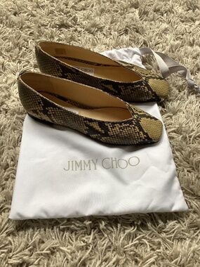 Jimmy Choo Leather Snake Print Flats